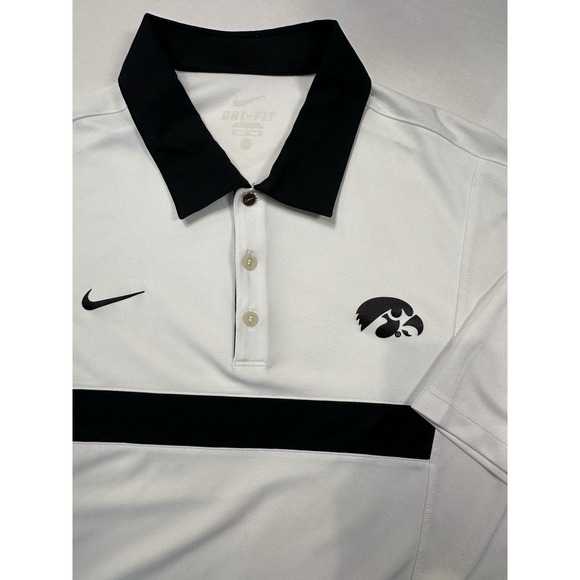 Nike Dry fit Polo Men's Sz Large White With Iowa Hawkeyes Logo - Picture 1 of 14